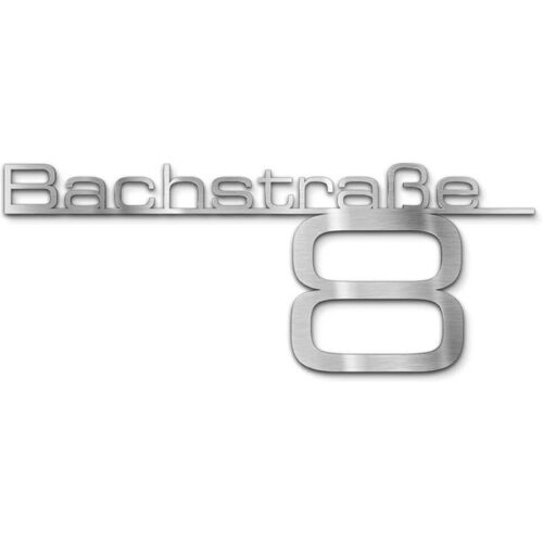 Metzler Edelstahl Schriftzug mit Straße & Hausnummer Edelstahl Gebürstet 120 cm Bach