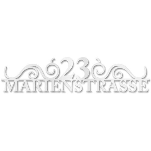Metzler Edelstahl Schriftzug mit Straße & Hausnummer RAL9016 Verkehrsweiß 60 cm August