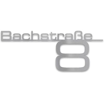 Metzler Edelstahl Schriftzug mit Straße & Hausnummer RAL 9007 Graualuminium 38 cm Bach Metzler Edelstahl Schriftzug mit Straße & Hausnummer RAL 9007 Graualuminium 38 cm Bach