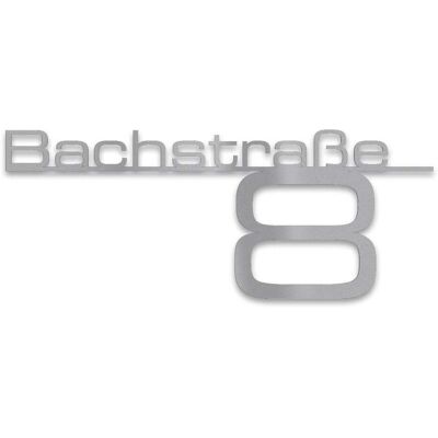 Metzler Edelstahl Schriftzug mit Straße & Hausnummer RAL 9007 Graualuminium 120 cm Bach Metzler Edelstahl Schriftzug mit Straße & Hausnummer RAL 9007 Graualuminium 120 cm Bach