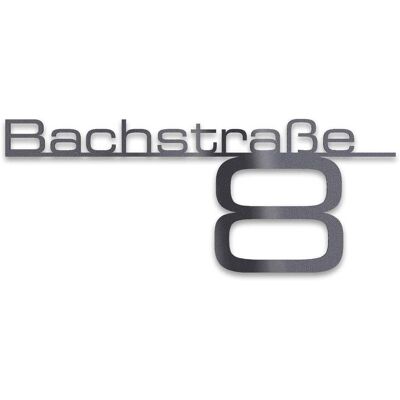 Metzler Edelstahl Schriftzug mit Straße & Hausnummer DB 703 Eisenglimmer 120 cm Bach Metzler Edelstahl Schriftzug mit Straße & Hausnummer DB 703 Eisenglimmer 120 cm Bach