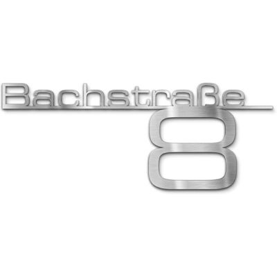 Metzler Edelstahl Schriftzug mit Straße & Hausnummer Edelstahl Gebürstet 38 cm Bach Metzler Edelstahl Schriftzug mit Straße & Hausnummer Edelstahl Gebürstet 38 cm Bach