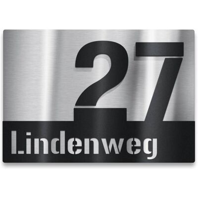 Metzler Hausnummernschild aus Edelstahl mit Straße in Schwarz Metzler Hausnummernschild aus Edelstahl mit Straße in Schwarz