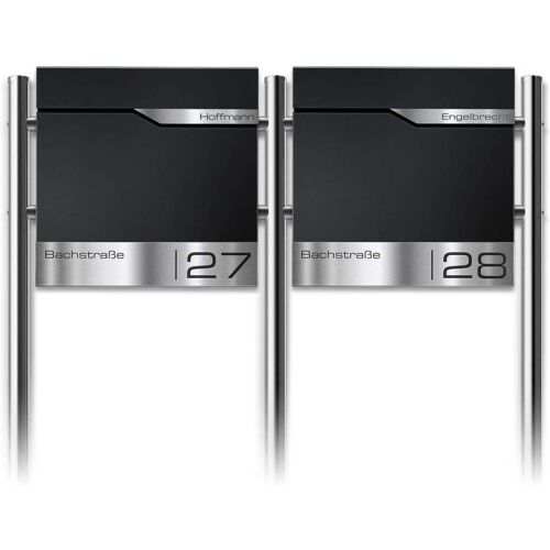 Metzler Edelstahl Standbriefkasten Mehrfamilienhaus Tiefschwarz RAL 9005 Lasergravur Siebert
