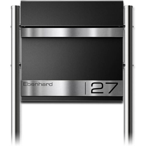 Metzler Standbriefkasten in Tiefschwarz und Gravur aus Edelstahl Stencil