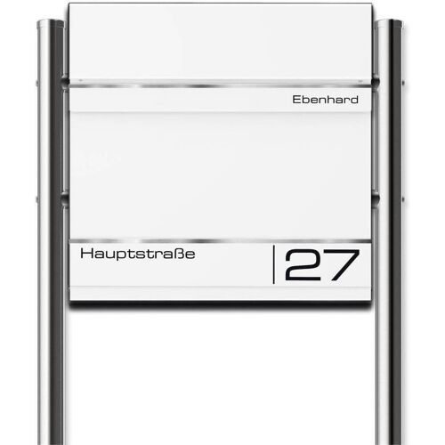 Metzler Standbriefkasten   Standfuß aus Edelstahl   mit Lasergravur   RAL 9016 Verkehrsweiß   Hermann