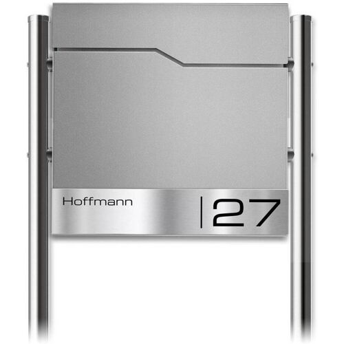 Metzler Standbriefkasten mit Edelstahl-Namensschild und Edelstahl-Ständer RAL 9007 Graualuminium Enno