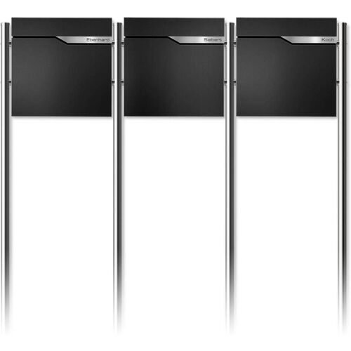 Metzler Standbriefkasten Mehrfamilienhaus 3er personalisiert mit Gravur Schwarz