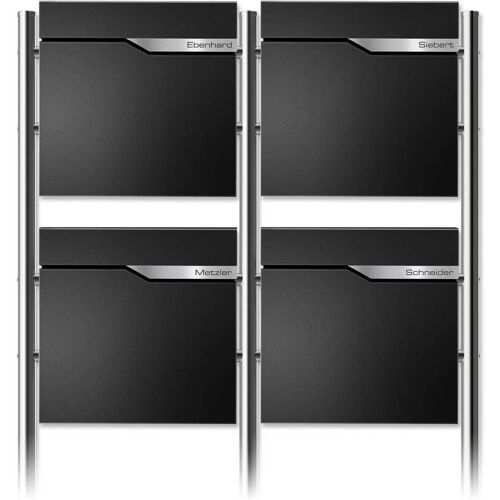 Metzler Standbriefkasten Mehrfamilienhaus 4er personalisiert mit Gravur Schwarz