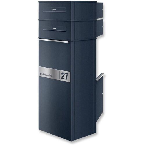 Metzler Paketbox mit 2 Briefkästen Entnahme auf der Rückseite personalisiert mit Gravur austauschbares Namensschild Anthrazit Zivo 2