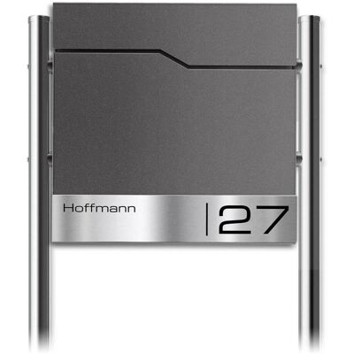 Metzler Standbriefkasten mit Edelstahl-Namensschild und Edelstahl-Ständer DB 703 Eisenglimmer Enno Metzler Standbriefkasten mit Edelstahl-Namensschild und Edelstahl-Ständer DB 703 Eisenglimmer Enno