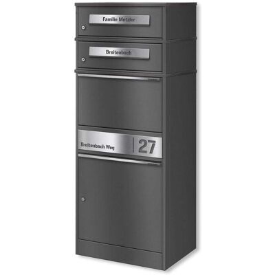Metzler Paketbox mit 2 Briefkästen personalisiert mit Gravur Edelstahl-Namensschild mit Briefeinwurf Eisenglimmer Bispo 2 Metzler Paketbox mit 2 Briefkästen personalisiert mit Gravur Edelstahl-Namensschild mit Briefeinwurf Eisenglimmer Bispo 2