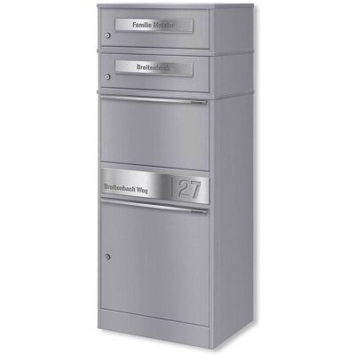 Metzler Paketbox mit 2 Briefkästen personalisiert mit Gravur Edelstahl-Namensschild mit Briefeinwurf Grau Bispo 2 Metzler Paketbox mit 2 Briefkästen personalisiert mit Gravur Edelstahl-Namensschild mit Briefeinwurf Grau Bispo 2