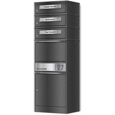 Metzler Paketbox mit 3 Briefkästen personalisiert mit Gravur Edelstahl-Namensschild mit Briefeinwurf Eisenglimmer Bispo 2 Metzler Paketbox mit 3 Briefkästen personalisiert mit Gravur Edelstahl-Namensschild mit Briefeinwurf Eisenglimmer Bispo 2