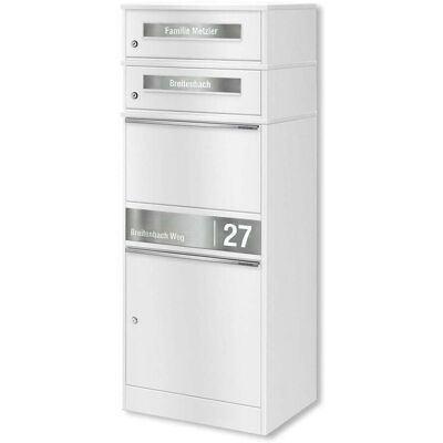 Metzler Paketbox mit 2 Briefkästen personalisiert mit Gravur Edelstahl-Namensschild mit Briefeinwurf Weiß Bispo 2 Metzler Paketbox mit 2 Briefkästen personalisiert mit Gravur Edelstahl-Namensschild mit Briefeinwurf Weiß Bispo 2