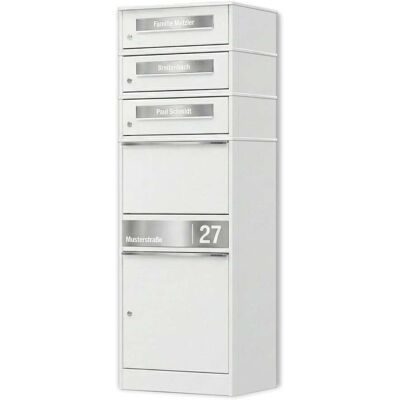 Metzler Paketbox mit 3 Briefkästen personalisiert mit Gravur Edelstahl-Namensschild mit Briefeinwurf Weiß Bispo 2 Metzler Paketbox mit 3 Briefkästen personalisiert mit Gravur Edelstahl-Namensschild mit Briefeinwurf Weiß Bispo 2