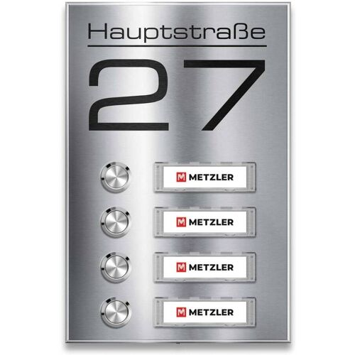 Metzler Funkklingel mit 4 Klingeltastern Edelstahl austauschbare Namensschilder Tara M4