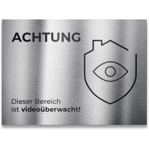 Metzler Hinweisschild aus Edelstahl 11 x 8 cm Achtung Dieser Bereich ist Videoüberwacht Edelstahl V2A gebürstet