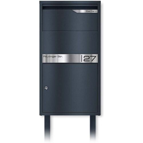 Metzler Paketbox freistehend mit Ständer Anthrazit RAL 7016 personalisiert mit Gravur Edelstahl-Namensschild rostfrei Avalon 2