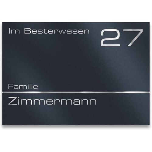 Metzler Hausnummernschild mit Namensgravur aus Edelstahl 38 x 26,4 cm RAL 7016 Anthrazitgrau
