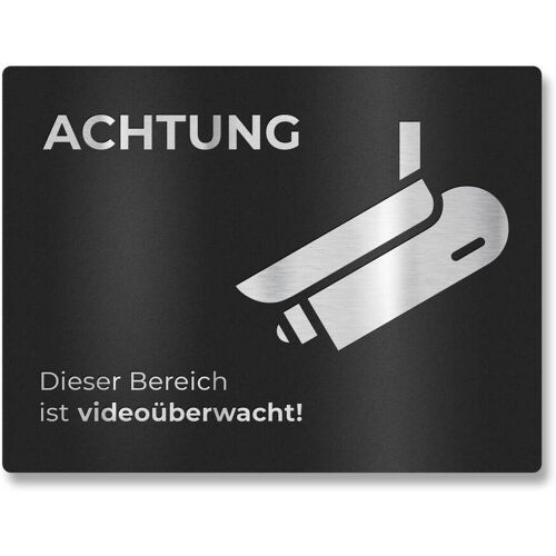 Metzler Hinweisschild aus Edelstahl - Dieser Bereich ist videoüberwacht RAL 9005 Tiefschwarz