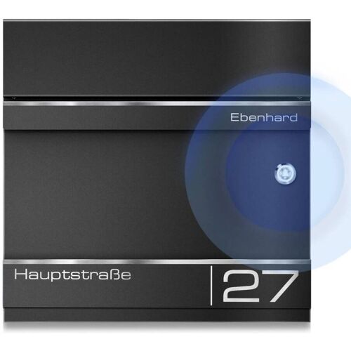 Metzler Briefkasten mit Funkklingel   personalisiert mit Gravur   Schwarz   Edelstahl-Namensschild   mit Zeitungsfach   Hermann