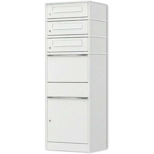 Metzler Paketbox mit 3 Briefkästen dreifacher Briefeinwurf für Pakete bis zur Größe M rostfrei Weiß Bispo