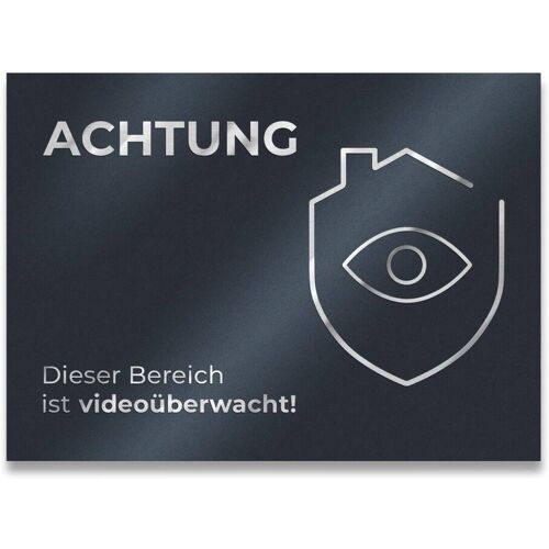 Metzler Hinweisschild aus Edelstahl 11 x 8 cm Achtung Dieser Bereich ist Videoüberwacht Anthrazitgrau RAL7016 pulverbeschichtet