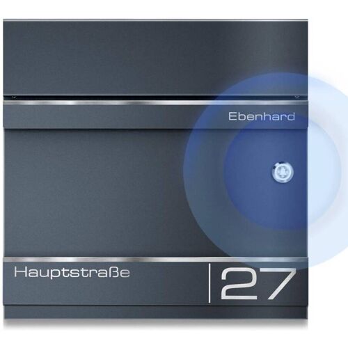 Metzler Briefkasten mit Funkklingel   personalisiert mit Gravur   Anthrazit   Edelstahl-Namensschild   mit Zeitungsfach   Hermann