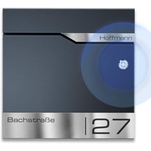 Metzler Briefkasten mit Funkklingel Anthrazit personalisiert mit Gravur Edelstahl-Namensschild mit Zeitungsfach Siebert