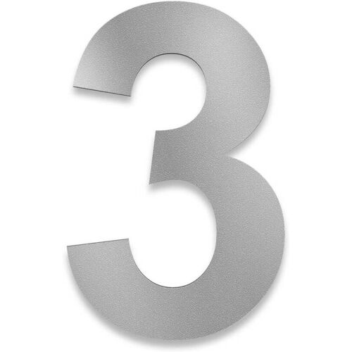 Metzler Hausnummer Edelstahl RAL9007 Graualuminium, Arial, Höhe 20 cm, Zahl 3