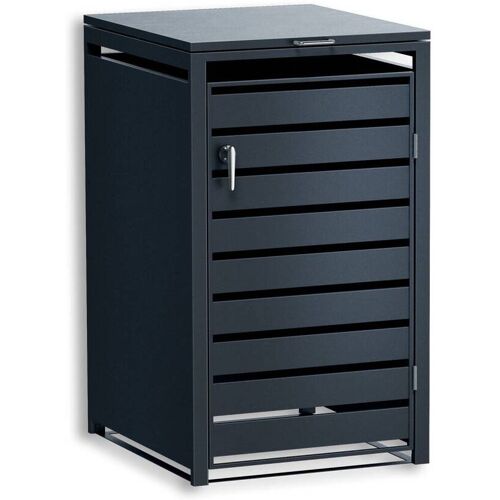 Metzler Mülltonnenbox 1er 240l Anthrazit RAL 7016 aus Stahl mit Sichtstreifen rostfrei & massiv Türgriff mit Schloss