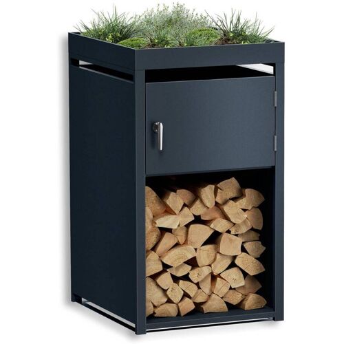 Metzler Brennholzregal mit Pflanzdach Einzelbox massiv & rostfrei RAL7016 Anthrazitgrau matt