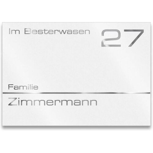 Metzler Hausnummernschild mit Namensgravur aus Edelstahl 16 x 11 cm RAL 9016 Verkehrsweiß