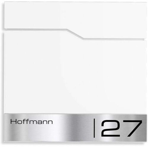 Metzler Briefkasten mit Edelstahl-Namensschild RAL 9016 Verkehrsweiß Enno