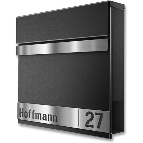 Metzler Briefkasten mit personalisierbarer Blende aus Edelstahl RAL 9005 Tiefschwarz Gustav