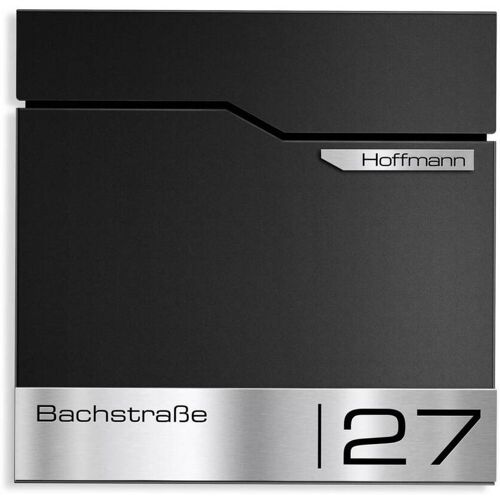 Metzler Briefkasten mit Namensschild aus Edelstahl RAL 9005 Tiefschwarz Thobe