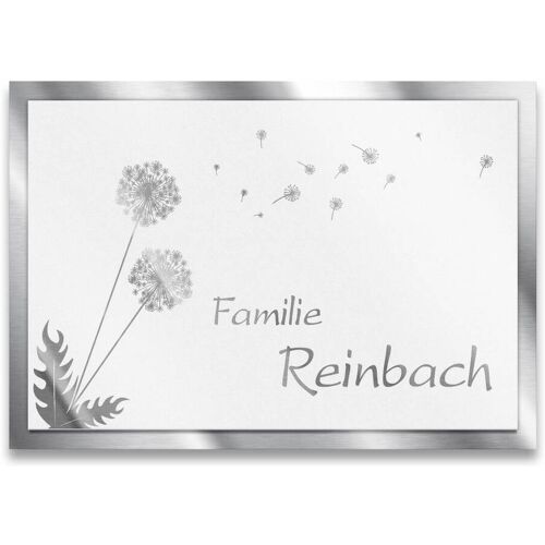 Metzler Namensschild Pusteblume aus Edelstahl in RAL 9016 Verkehrsweiß 160 x 110mm klein