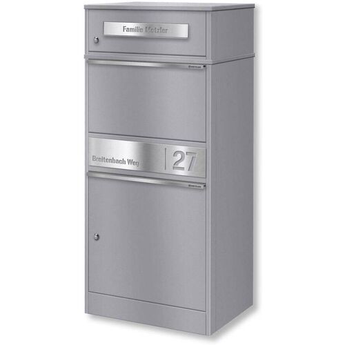 Metzler Paketbox mit Briefkasten personalisiert mit Gravur Edelstahl-Namensschild mit Briefeinwurf Grau Bispo 2