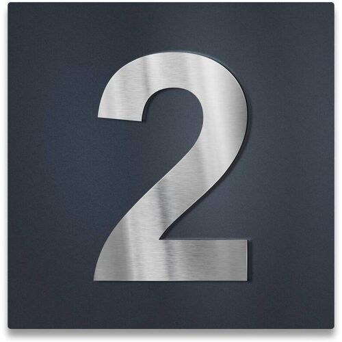 Metzler 3D-Hausnummernschild in Anthrazit mit Edelstahlziffer Hausnummer 2
