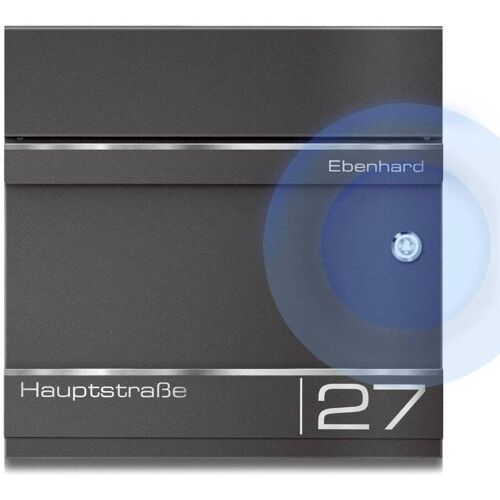 Metzler Briefkasten mit Funkklingel   personalisiert mit Gravur   Eisenglimmer   Edelstahl-Namensschild   mit Zeitungsfach   Hermann