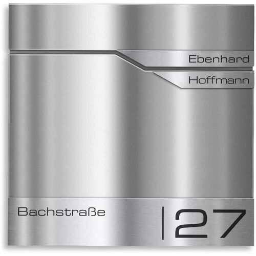 Metzler Briefkasten mit zwei Edelstahl-Namensschildern Edelstahlfront Albrecht