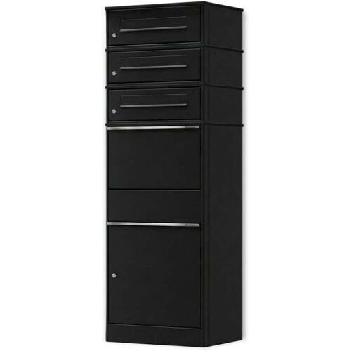 Metzler Paketbox mit 3 Briefkästen dreifacher Briefeinwurf für Pakete bis zur Größe M rostfrei Schwarz Bispo