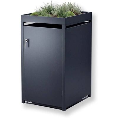 Metzler Mülltonnenbox mit Pflanzdach 1er 240l Anthrazit RAL 7016 aus Stahl rostfrei & massiv Türgriff mit Schloss Metzler Mülltonnenbox mit Pflanzdach 1er 240l Anthrazit RAL 7016 aus Stahl rostfrei & massiv Türgriff mit Schloss