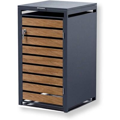 Metzler Mülltonnenbox 1er 240l in Holzoptik Anthrazit RAL 7016 aus Stahl rostfrei & massiv Türgriff mit Schloss Metzler Mülltonnenbox 1er 240l in Holzoptik Anthrazit RAL 7016 aus Stahl rostfrei & massiv Türgriff mit Schloss