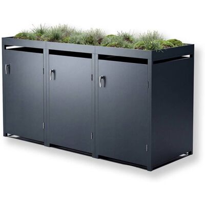 Metzler Mülltonnenbox mit Pflanzdach 3er 240l Anthrazit RAL 7016 aus Stahl rostfrei & massiv Türgriff mit Schloss Metzler Mülltonnenbox mit Pflanzdach 3er 240l Anthrazit RAL 7016 aus Stahl rostfrei & massiv Türgriff mit Schloss