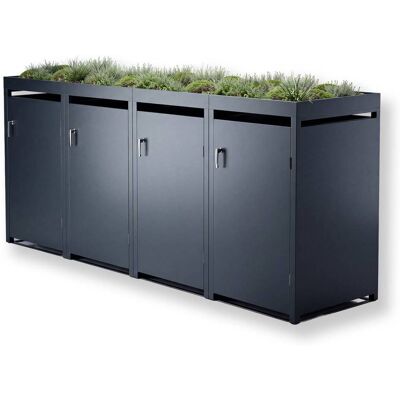 Metzler Mülltonnenbox mit Pflanzdach 4er 240l Anthrazit RAL 7016 aus Stahl rostfrei & massiv Türgriff mit Schloss Metzler Mülltonnenbox mit Pflanzdach 4er 240l Anthrazit RAL 7016 aus Stahl rostfrei & massiv Türgriff mit Schloss