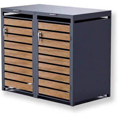 Metzler Mülltonnenbox 2er 240l in Holzoptik Anthrazit RAL 7016 aus Stahl rostfrei & massiv Türgriff mit Schloss Metzler Mülltonnenbox 2er 240l in Holzoptik Anthrazit RAL 7016 aus Stahl rostfrei & massiv Türgriff mit Schloss