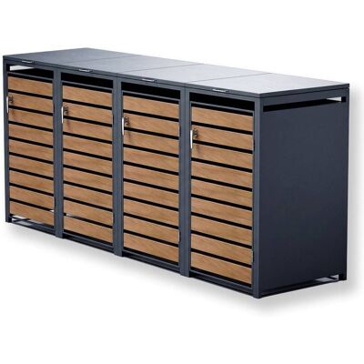 Metzler Mülltonnenbox 4er 240l in Holzoptik Anthrazit RAL 7016 aus Stahl rostfrei & massiv Türgriff mit Schloss Metzler Mülltonnenbox 4er 240l in Holzoptik Anthrazit RAL 7016 aus Stahl rostfrei & massiv Türgriff mit Schloss