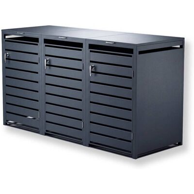 Metzler Mülltonnenbox 3er 240l Anthrazit RAL 7016 aus Stahl mit Sichtstreifen rostfrei & massiv Türgriff mit Schloss Metzler Mülltonnenbox 3er 240l Anthrazit RAL 7016 aus Stahl mit Sichtstreifen rostfrei & massiv Türgriff mit Schloss